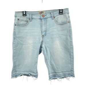 Denim Blvd Stretch Denim Bermuda Shorts – Light Wash, Raw Hem, Women’s Large